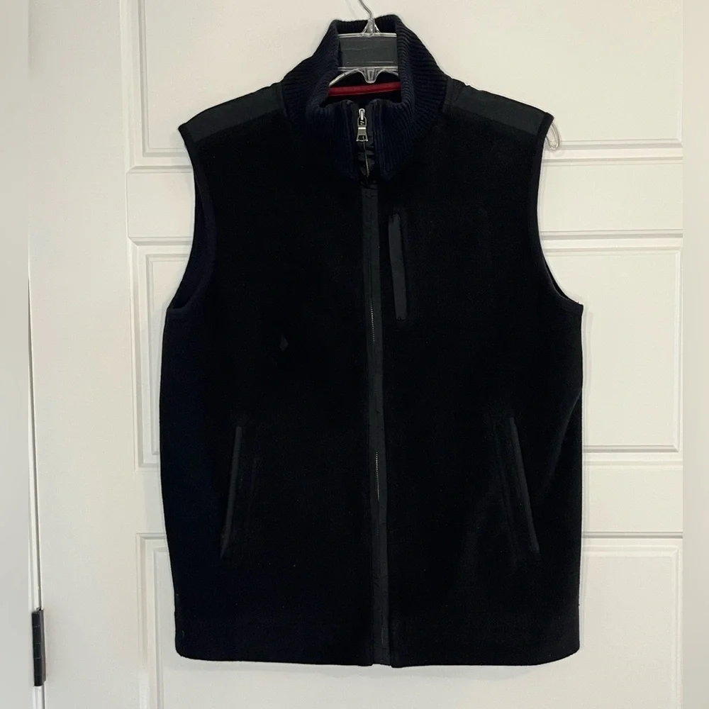 Banana Republic Mens Soft Fleece Mock Neck Zipper Front Vest Size Medium Black